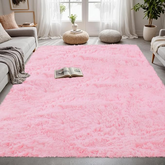 4x6 Area Rugs for Living Room Rug: Soft Fluffy Shag Light Pink Rugs for Bedroom, Non-Slip Large Fuzzy Plush Rug Indoor Floor Carpet for Nursery Kids Boys Girls Room, Dorms, Playroom, Modern Home Decor