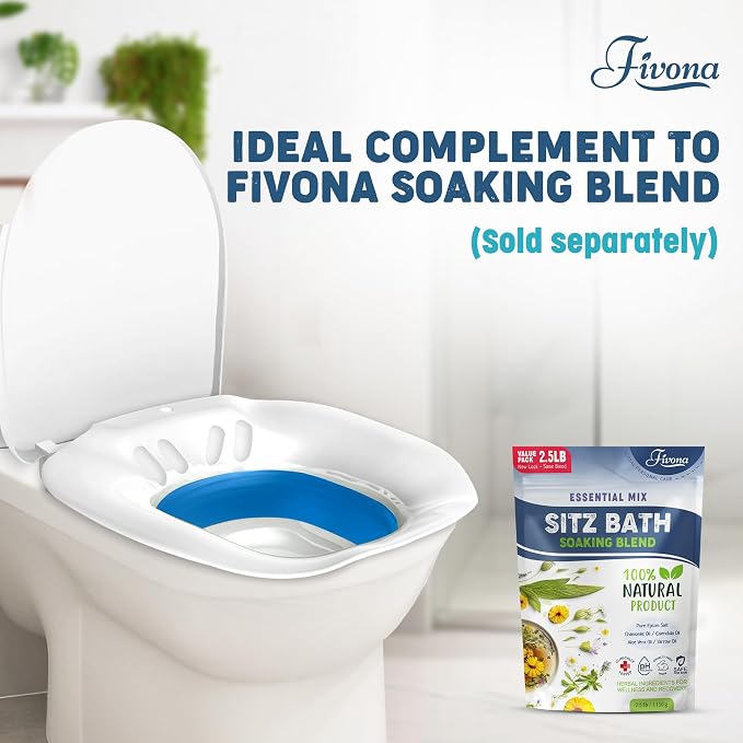 Fivona Sitz Bath for Toilet Seat Postpartum and Hemorrhoids Care - Yoni Steam Seat - Foldable Basin for Epsom Salt Soak - Portable Bidet BPA Free Temperature Resistant - Universal Fit - Blue