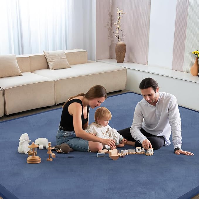 Baby Play Mat for Floor Nursery Rug Muscle Mat Area Rug Playroom Rug 79"x79" Playpen Mat Elastic Foam 1.3" Thick Crawling Mat for Babies,Toddlers, Infants, Kids,Sapphire Blue