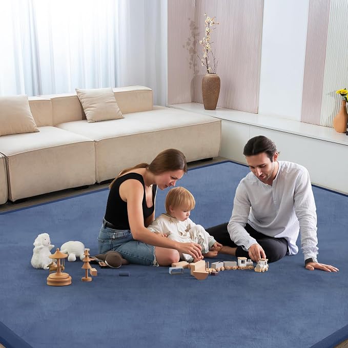 Baby Play Mat for Floor Nursery Rug Muscle Mat Area Rug Playroom Rug 79"x118" Playpen Mat Elastic Foam 1.3" Thick Crawling Mat for Babies,Toddlers, Infants, Kids,Sapphire Blue