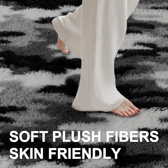 5x7 Ft Large Shag Rugs for Bedroom Living Room, Tie Dyed Ultra Soft Fluffy Furry Area Rug for Indoor Floor, Aesthetic Carpet for Home Decor (Grey)