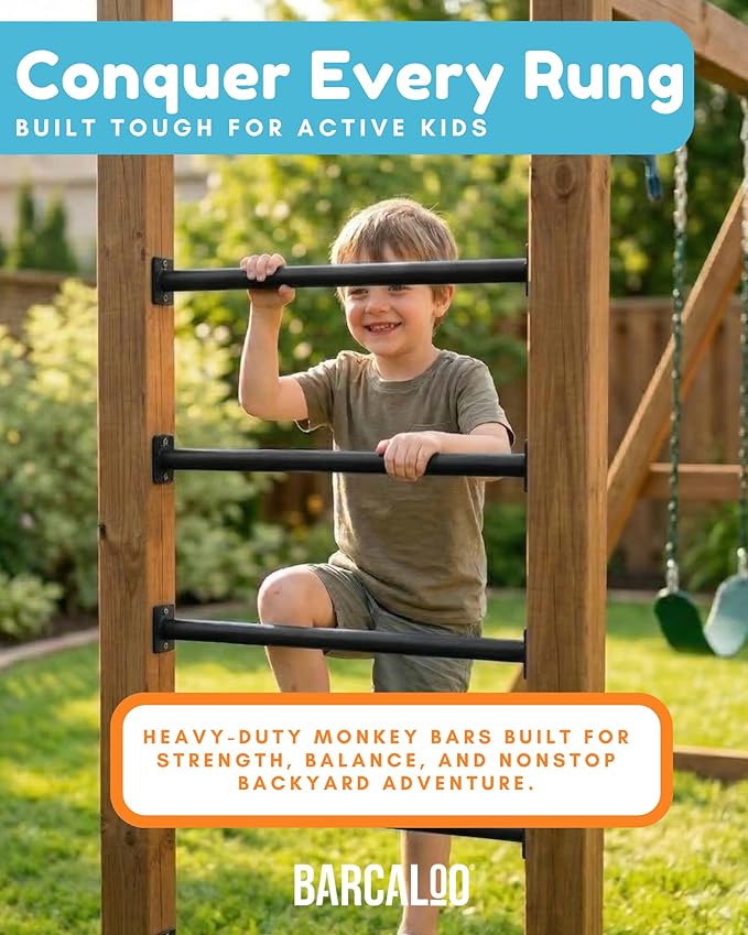Barcaloo 30 Inch Monkey Bars for Backyard Playground Equipment & Treehouse Accessories - 6 Pack Black Outdoor Monkey Bar Kit DIY Playground Handles for Kids Swing Set
