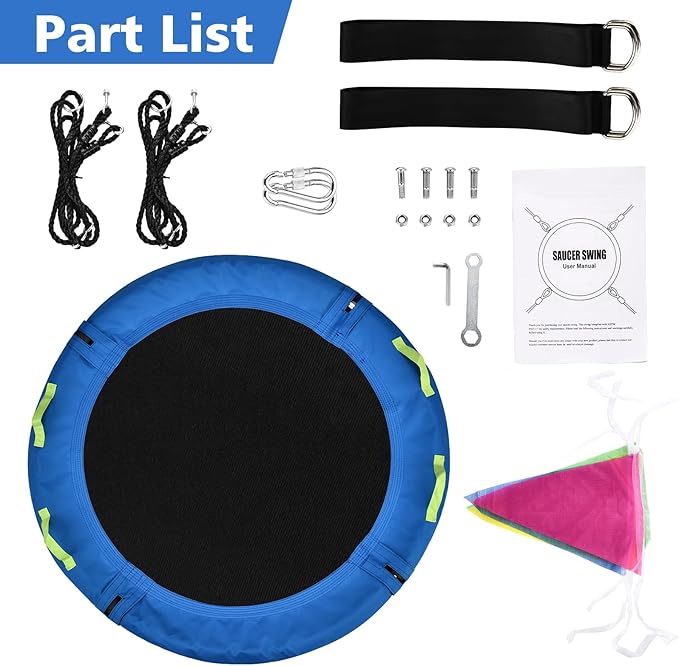 Tree Swing, Saucer Flying Swing 24 Inch for Kids, 900lbs Weight Capacity, with Adjustable Hanging Straps, for Backyard and Outdoor Playground, Gifts for Kids, Blue