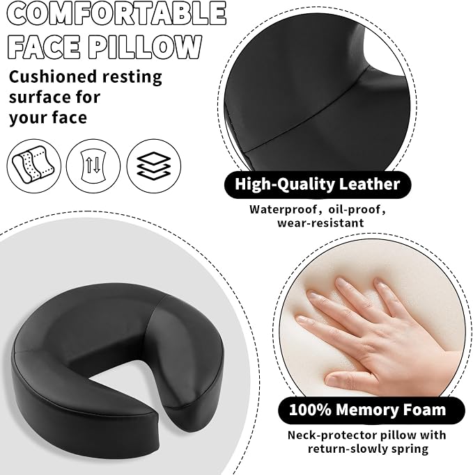 TOROKOM Adjustable Headrest Face Pillow Cradle, Massage Home Mattress Top Massage Kit Face Pillow Cradle & Face Cushion Support Bracket（Black）