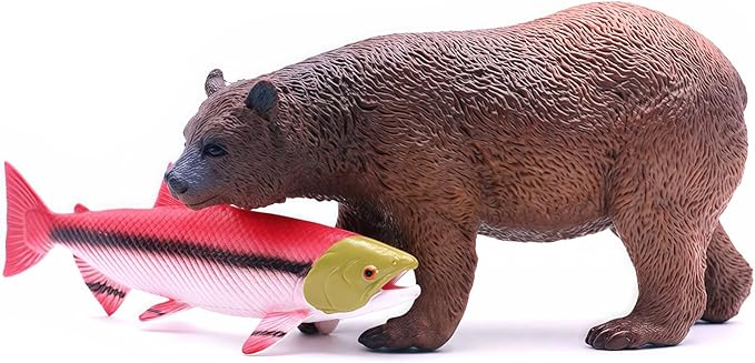Gemini&Genius Brown Bear Salmon Animals Action Figure Toys for Kids Wildlife Learning Toys for Boys Girls Toddlers (Catching Salmon)