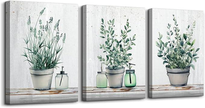 MHARTK66 Family Canvas Wall Decor for Bedroom, Dining Room, Living Room & Office - Green Leaf Vase Artwork - 12x16in