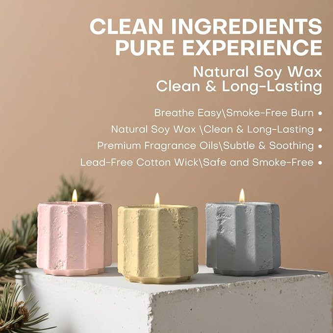 Scented Candles Set for Home, 6 Pack Natural Soy Wax Candle Gift Set, Non-Toxic Cement Jar Candles, Luxury Aromatherapy for Stress Relief, Highly Scented, Housewarming Gifts