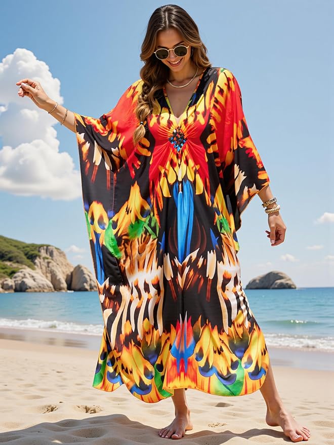 Mumu Dresses for Women Plus Size, Bohemian Kaftan Beach Cover Up Long Maxi Nightgown Soft Loungewear