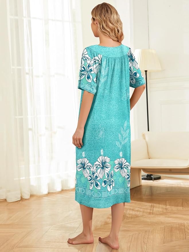 House Dresses for Women with Pockets Moo Moo Nightgown Short Sleeve Mumu Dress Lounge Dress S-3XL