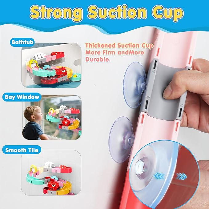 Kids Bath Toys for Kids Ages 4-8 3-5, Bathtub Shower Toys DIY Slides Tracks Mold Free Toddler Bath Toys with Car Bath Toys, Wall Track Building Set, Fun DIY Kit Birthday Gift 2 3 4 5 Boys Girls