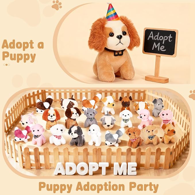 Niceup Small Dog Stuffed Animals Kids Plush Puppy Stocking Stuffers Party Favors Bulk Dog Paw Adoption Class Pet Puppy Toys Doll for Party Bag Goodie Bag Stuffer Gift Fillers (48)