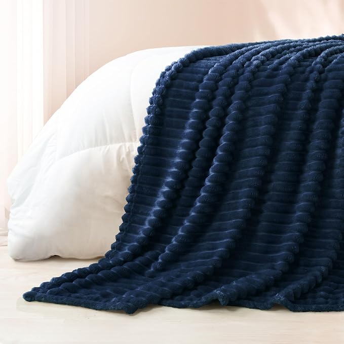 Exclusivo Mezcla Striped King Size Fleece Blanket for Bed, Couch, 90"x104" | Soft Breathable Cozy Bed Blankets, Lightweight Plush Fluffy Fuzzy Jacquard Decorative Blankets