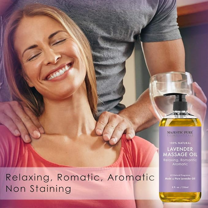 Majestic Pure Lavender Massage Oil 8 fl oz, and Fractionated Coconut Oil 16 fl oz Bundle
