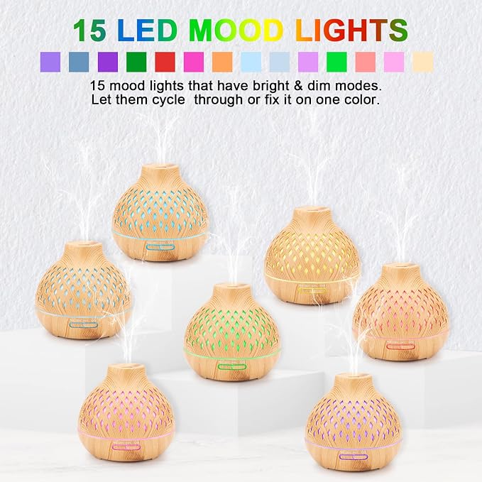 SPLITSKY 400ML Essential Oil Diffuser for Large Room Home,Remote Control Aromatherapy Diffuser with 6 Essential Oils Gift Set,Air Cool Mist Humidifier with 7 Color Changing LED