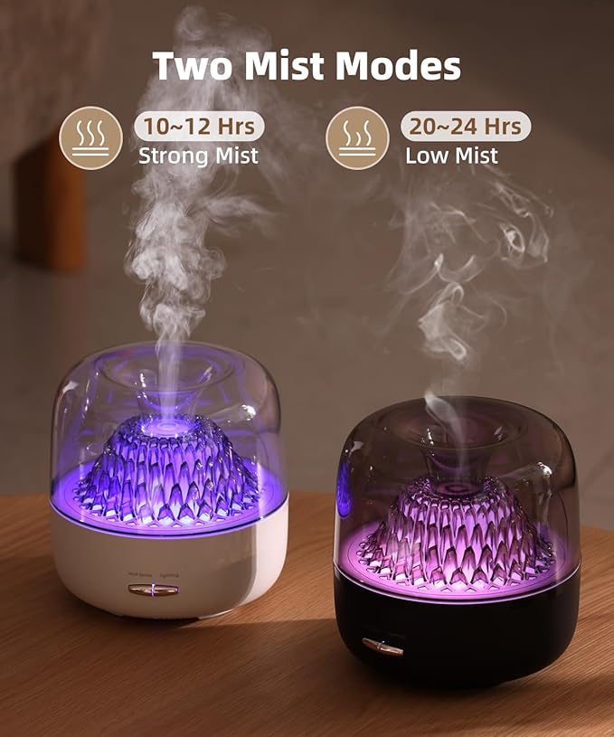 Essential Oil Diffuser for Home, Aromatherapy Volcano Aroma Diffusers & Ambient Light, 200ml Ultrasonic Cool Mist Spray, Air Fragrance for Home Office, Small Room, Bedroom, Auto-Off, White