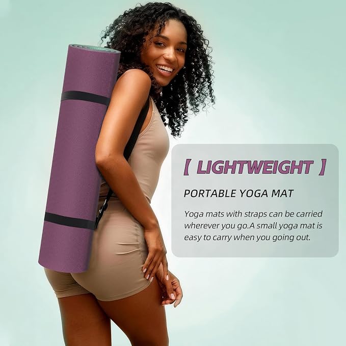 Thick Yoga Mat 72"x24" – 1/4" or 2/5" Option | Non-slip & anti-tear TPE, lightweight with carrying strap, beginner-friendly for women & men, yoga/pilates/floor workout