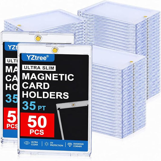 50ct Magnetic Card Holders: 35pt One Touch Card Holder for Trading Cards, U-V Protection Hard Cards Sleeves Case for Sports Game, Football, Baseball