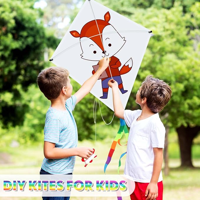 Libima 100 DIY Blank Kites for Kids Bulk Large Kite Making Kit Easy to Fly Set Party with Watercolor Pens and String Decorating Coloring Party Set for Craft Outdoor Games (Rhombus)