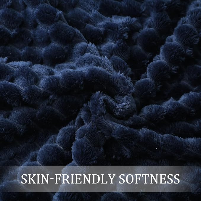 Exclusivo Mezcla 3D Fleece King Size Blanket for Bed, Navy Blue | Extra Soft Fuzzy Plush Lightweight Bed Blankets, Cozy Fluffy Decorative Blankets for All Seasons, 90x104 Inches