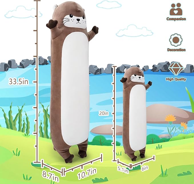 Large Otter Stuffed Animal,20” Long Otter Plush,Cute Plushies Animals Body Pillow,Kawaii Big Plush Toys Animal Gifts,Anime Sleeping Hugging Pillow Cushion for Kids Adults Birthday