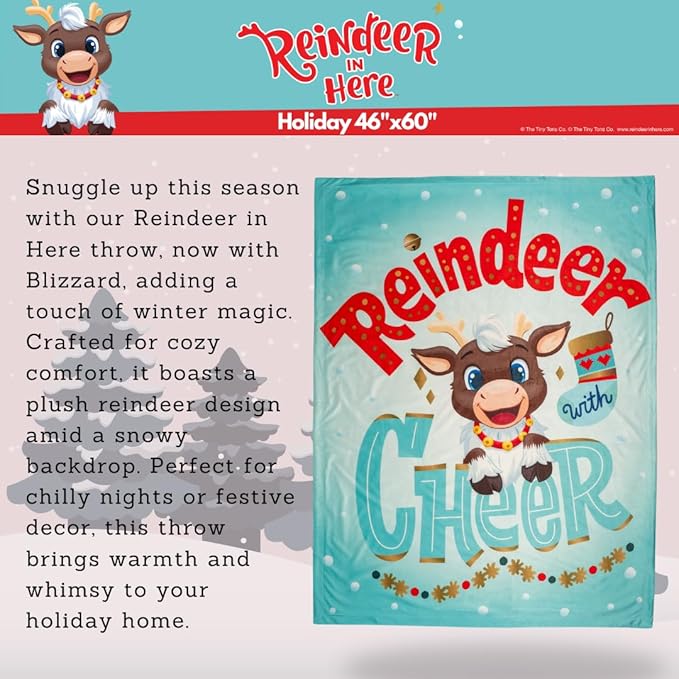 Reindeer in Here Holiday Christmas Kids Bedding Soft Plush Blanket Throw, 46 in x 90 in, (Officially Liensed Product) by Franco
