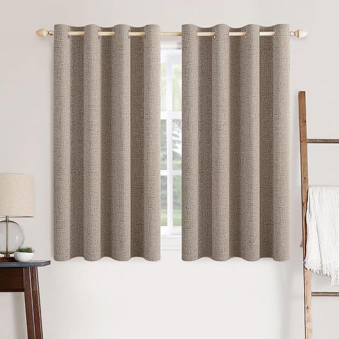 MIULEE 100% Blackout Linen Textured Curtains for Bedroom Solid Thermal Insulated Linen Grommet Room Darkening Curtains & Drapes Luxury Decor for Living Room 52 x 45 Inch (2 Panels)
