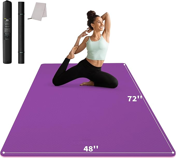 CAMBIVO Yoga Mat 72" x 48" Large Workout Mat for Home Gym Flooring | 6mm-12mm (0.24"-0.48") Extra Thick Exercise Mat for Apartment Fitness | High-Density TPE Cushioning for Joint Protection