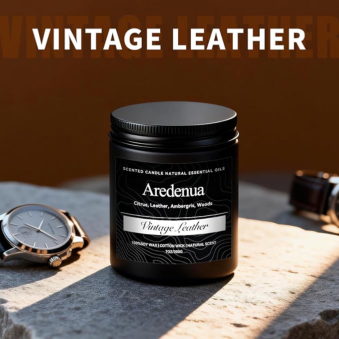 Vintage Leather Candle | Manly Candles for Home Scented, Masculine Candle for Men, Aromatherapy Gifts for Him - 7oz Soy Candles with 50 Hours Burn Time, Perfect for Relaxing