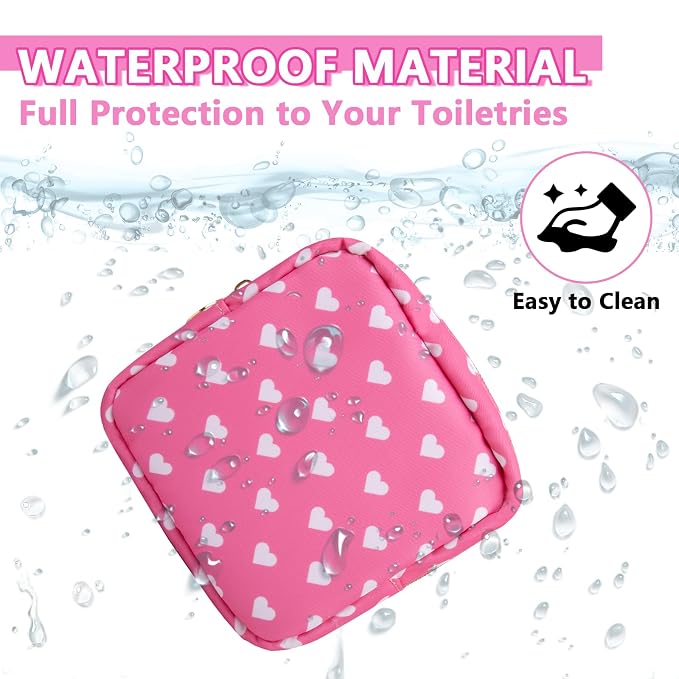 UIXIZQ Mini Makeup Pouch for Purse， Small Cosmetic Bag Pouch Nylon Travel Toiletry Organizers for Women Girls, Cute Storage Zipper Pouch Coin Purse for School Work Camping(Mini-Pink Heart)
