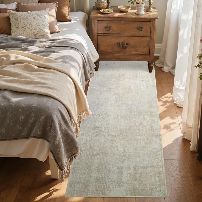 2x6 Ft Washable Runner Rug, Non-Slip Low Pile Hallway Kitchen Area Rug, Soft Long Entryway Floor Mat Abstract Pattern Carpet for Bedside & High-Traffic Areas (Beige)