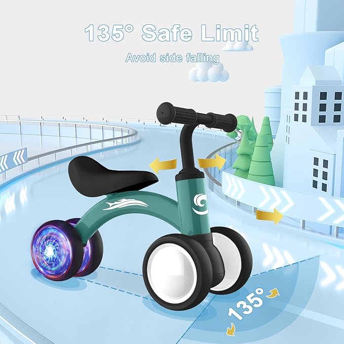 Colorful Lighting Baby Balance Bike Toys for 1 Year Old Boy Girl Gifts, 10-36 Month Toddler Balance Bike, No Pedal 4 Silence Wheels & Soft Seat First Riding on Toys, 1st Birthday Gifts