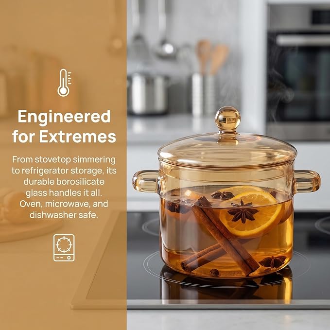 TOYANDONA High Borosilicate Glass Soup Pot with Lid Double Ear Noodle Pot Korean Ramen Stew Cooking 7.87X6.69X5.90In Heat Resistant Stockpot for Home Kitchen Family Gatherings