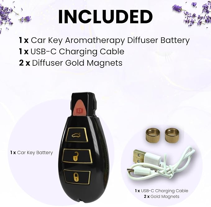 Discreet Car Key Aromatherapy Battery, Portable Universal Thread Diffuser for On-the-Go Relaxation, Rechargeable Keychain Wellness Tool, Gift for Birthday, Holiday, or Everyday Use (Black and Gold)