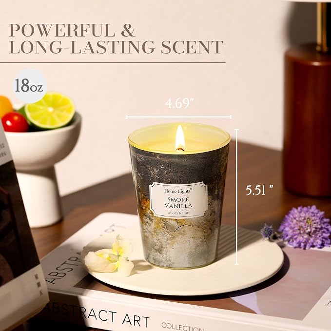 HomeLights Large jar Candle | 1-Wick Long-Lasting Scented Candles, 6.7oz Natural Soy Wax Candle for Home Scented, Industrial Chic Gifts for Women & Men, Smoke Vanilla