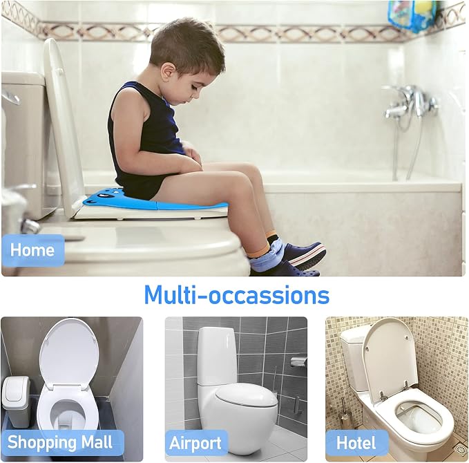 Foldable Toilet Seat Toddler, Portable Toilet Training Seat for Kids, Travel Toddler Toilet Seat in ABS Material with 8 Anti Slip Silicon Pads and 1 Carry Bag, Blue Panda