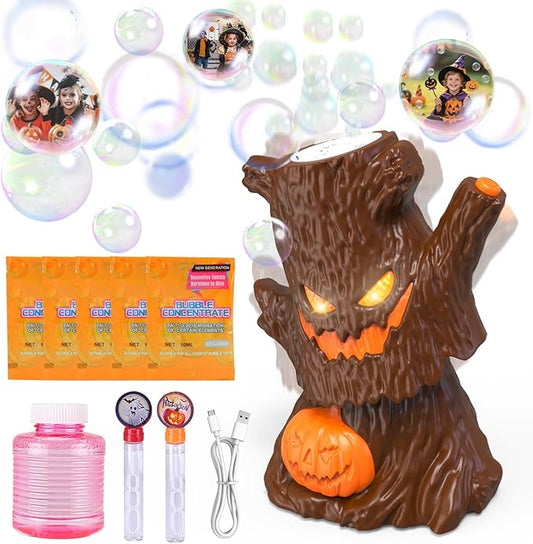 Affordable Halloween Bubble Machine Haunted Stump Bubble Blower USB Rechargeable Wobbly Head Fun Glow Eyes - Halloween Decorations Tree Gifts for Kids Boys Girls,Trick or Treat Party Favors Under $20