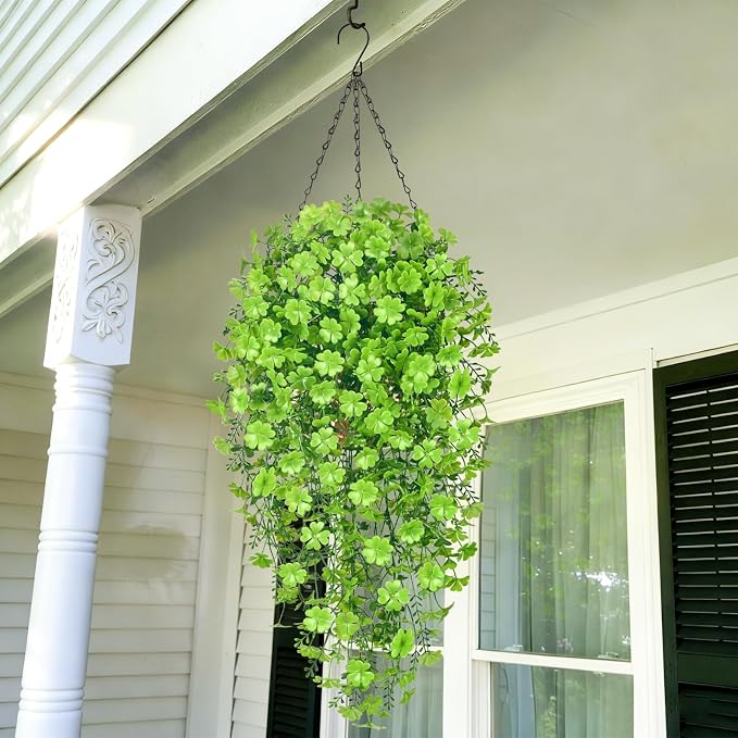 Waipfaru Artificial Hanging Plants, 4Pcs Faux Ivy Four-Leaf Clover | Vines Greenery for Wall Home Bedroom Living Room Aesthetic Kitchen Office Aesthetic Kitchen Indoor Outdoor Decor