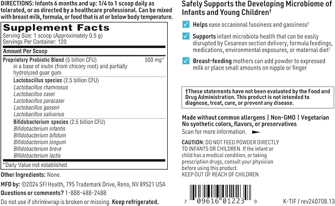 Klaire Labs SFI Health Ther-Biotic Baby - Toddler Probiotic for Kids, Infants & Babies - Microbiome & Bowel Support - Probiotic Powder, Add to Baby Formula, Breast Milk or Solid Food (120 Servings)