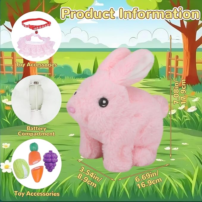 Walking Bunny Toys for Kids, Bunny Stuffed Animal Interactive Electronic Toys, Swinging Ears, Twitching Mouth and Nose, Easter Christmas and Birthday Gift, Suitable for Toddlers 3, 4, 5, 6, 7Years Old