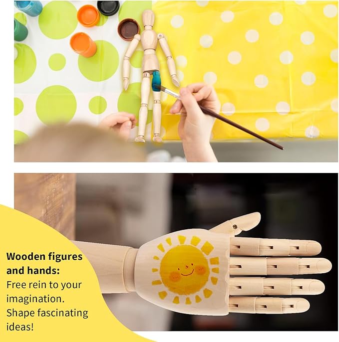 2 Pack 12" Drawing Mannequin,12" Hand Model,Wooden Manikin Body Figures Gifts for Artists,Poseable Art Mannequin Figure Dolls,Wood Statue Sculpture Decor Animation Drawing Tools
