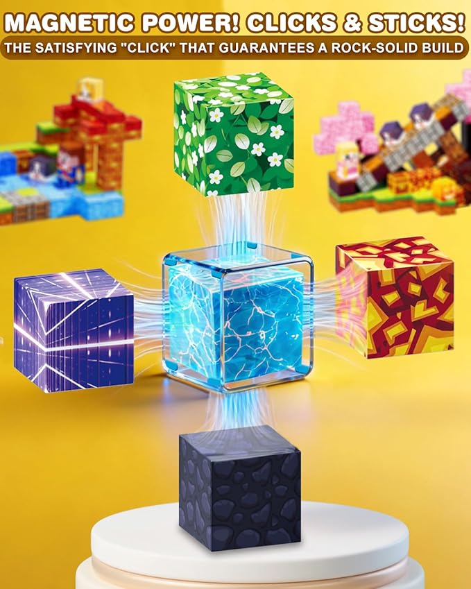 Magnetic Blocks for Kids 220PCS, Large 1-Inch Magnetic Building Blocks with Powerful Magnets, STEM Sensory Toys, Creative Educational Stacking Cubes, Perfect for Boys & Girls Ages 3-12