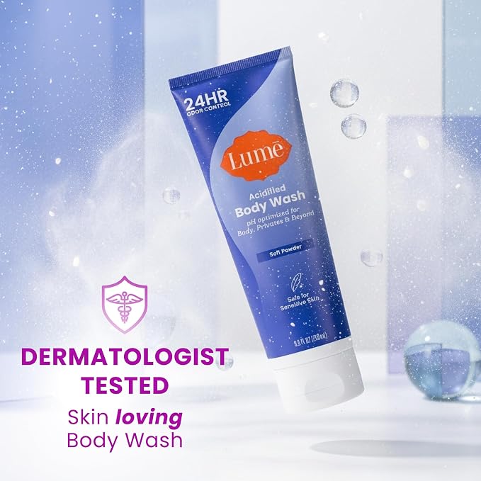 Lume Acidified Body Wash - 24 Hour Odor Control - Removes Odor Better than Soap - Hydrating Formula - Formulated Without SLS or Parabens - Safe For Sensitive Skin - 8.5 ounce (Soft Powder)