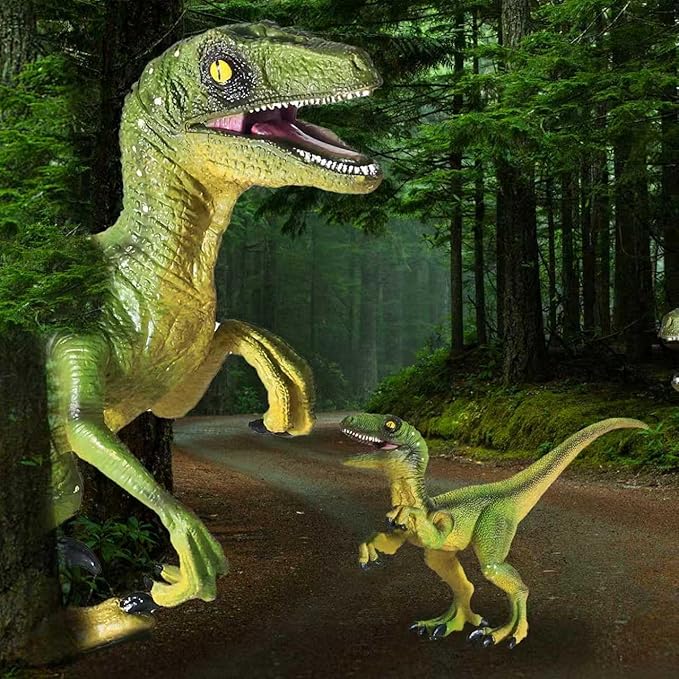 JR PARK 2Pcs Dinosaur Toys, 15.5″ Large Velociraptor Green Dinosaur Action Figure, Realistic Dinosaurs Toys Gifts for Boys Girls, Birthday Gifts Christmas Decor