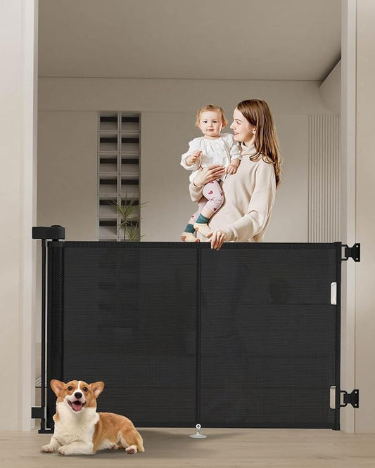 Miumoon 50 inch Retractable Baby Gates 34 inch Tall, Retractable Gate with Reinforced Strip Design to Prevent Crawling Through, Retractable Dog Gate for Stairs, Doorways, Hallways