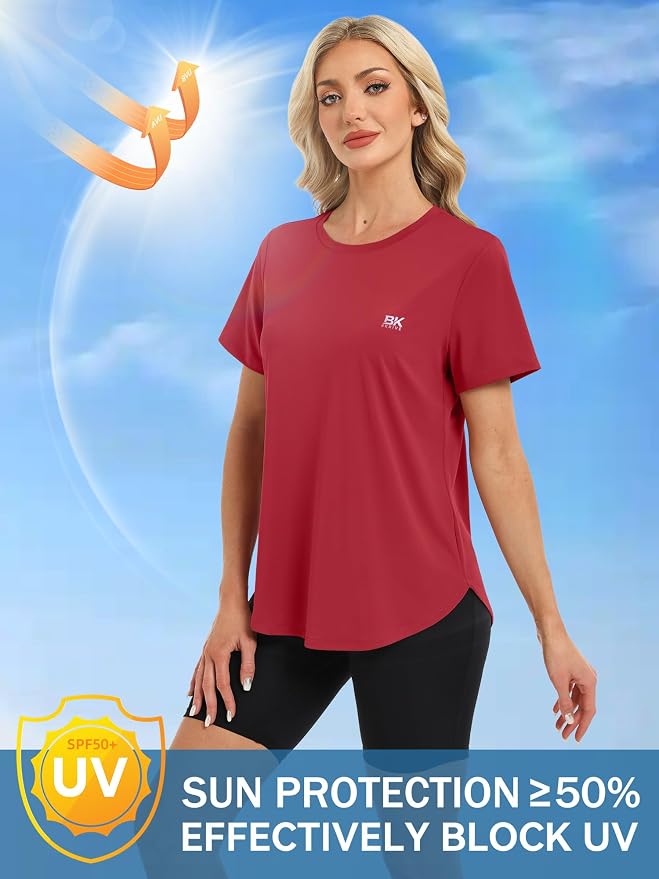 BKRIVE Workout Tops for Women UPF 50+ Quick Dry Shirts (S-3XL) | Ideal for Hiking, Yoga, Running, Gym workouts, Pilstes, Tennis & Travel. Lightweight, Breathable & Moisture wicking