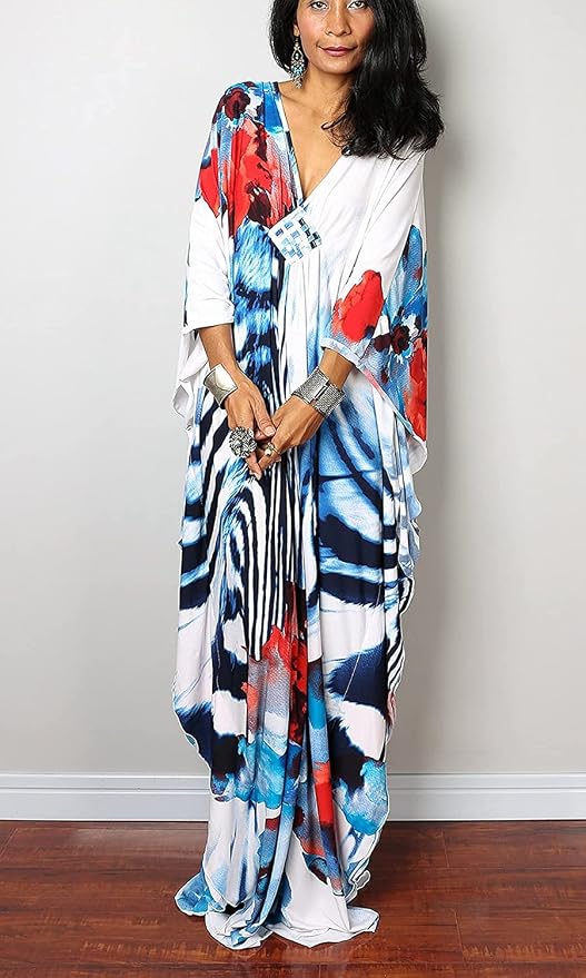 Venasha Womens Caftan Floral Print Kaftan Dress Short Sleeve Swimsuit Cover up Loungewear for Summer