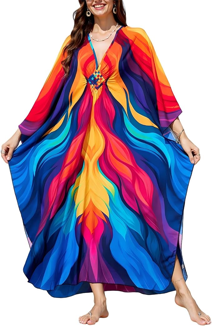 Mumu Dresses for Women Plus Size, Bohemian Kaftan Beach Cover Up Long Maxi Nightgown Soft Loungewear