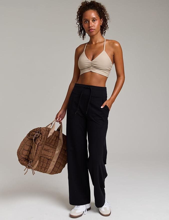 Women's Flow Scrunch Sports Bra V Neck Padded Yoga Tank Adjustable Straps Cross Back Crop Tops