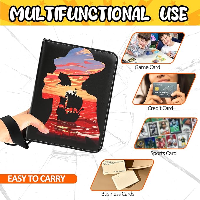 400 Pocket Trading Card Binder with 50 Removable Sleeves, Portable Zippered Card Holder, Collection Album Book Case Storage for MTG, TCG, Sports, Game Cards (Pirate Boat)