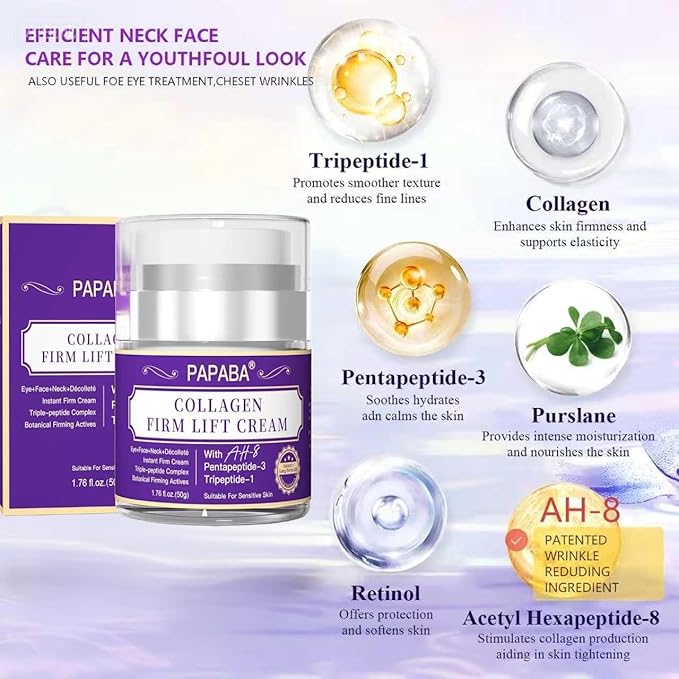 Instant Face Lift Cream Neck Firming Tight Moisturizer Women Men- Collagen & Tripeptide AH-8 Updated Formula For Eye Décolleté Firming Cream for Visible Tightening -Sensitive Skin - Day & Night